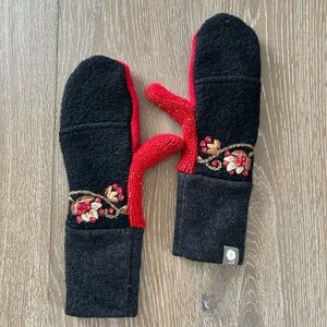 Honeybea Embroidered Black and Red Kids Mittens
